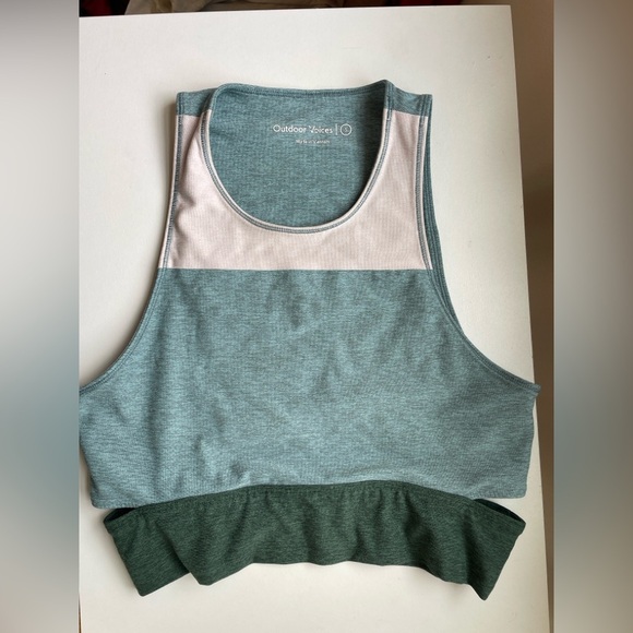 Outdoor Voices Tri-Tone Slashback Crop Top Sports Bra Green S - Picture 3 of 6